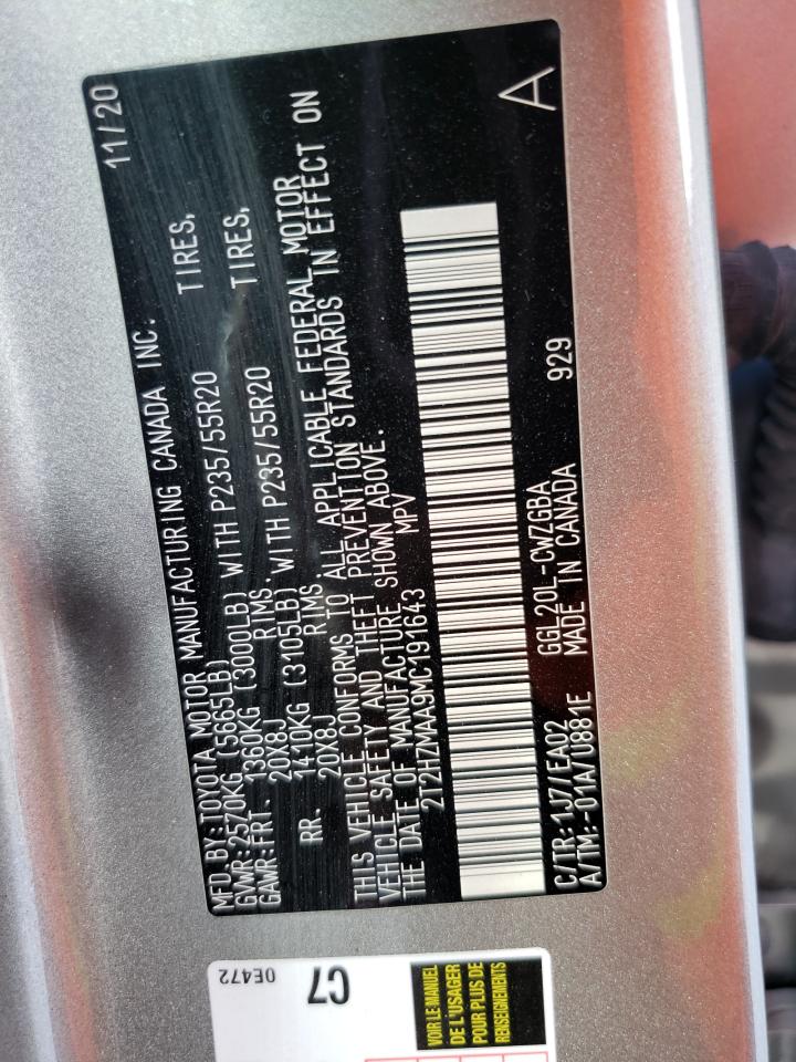 2021 Lexus Rx 350 VIN: 2T2HZMAA9MC191643 Lot: 90491485