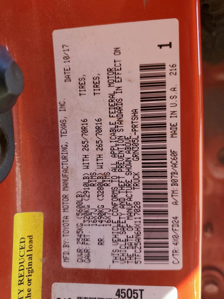 2017 Toyota Tacoma Double Cab VIN: 5TFCZ5AN6HX117028 Lot: 85725985