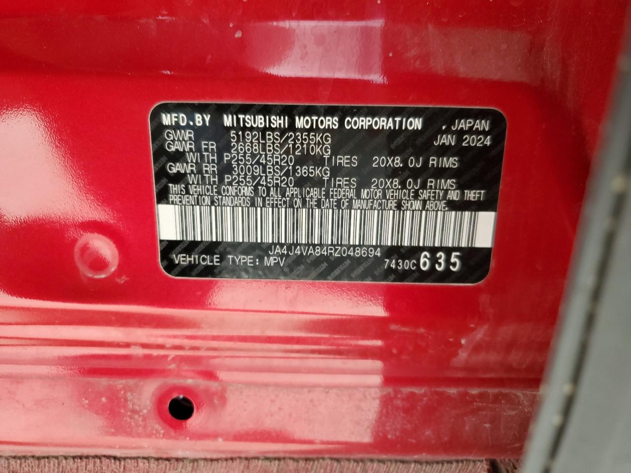 2024 Mitsubishi Outlander Se VIN: JA4J4VA84RZ048694 Lot: 85003735