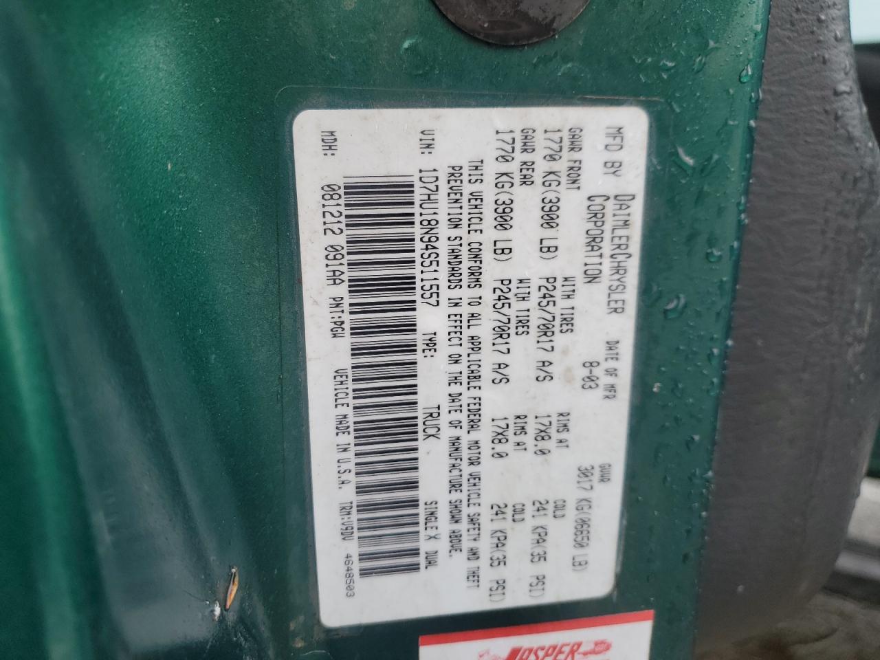 2004 Dodge Ram 1500 St VIN: 1D7HU18N94S511557 Lot: 85371985