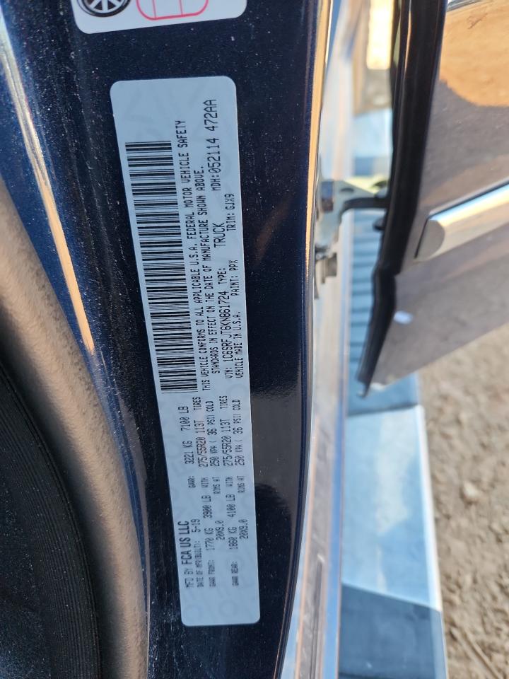 2019 Ram 1500 Laramie VIN: 1C6SRFJT6KN861724 Lot: 87429155