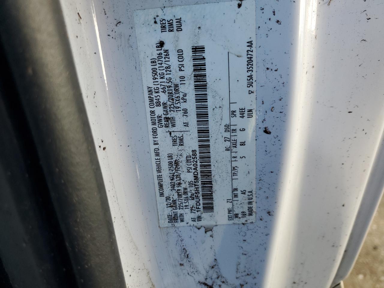 2021 Ford F550 Super Duty VIN: 1FDUF5HT5MDA02588 Lot: 82424195