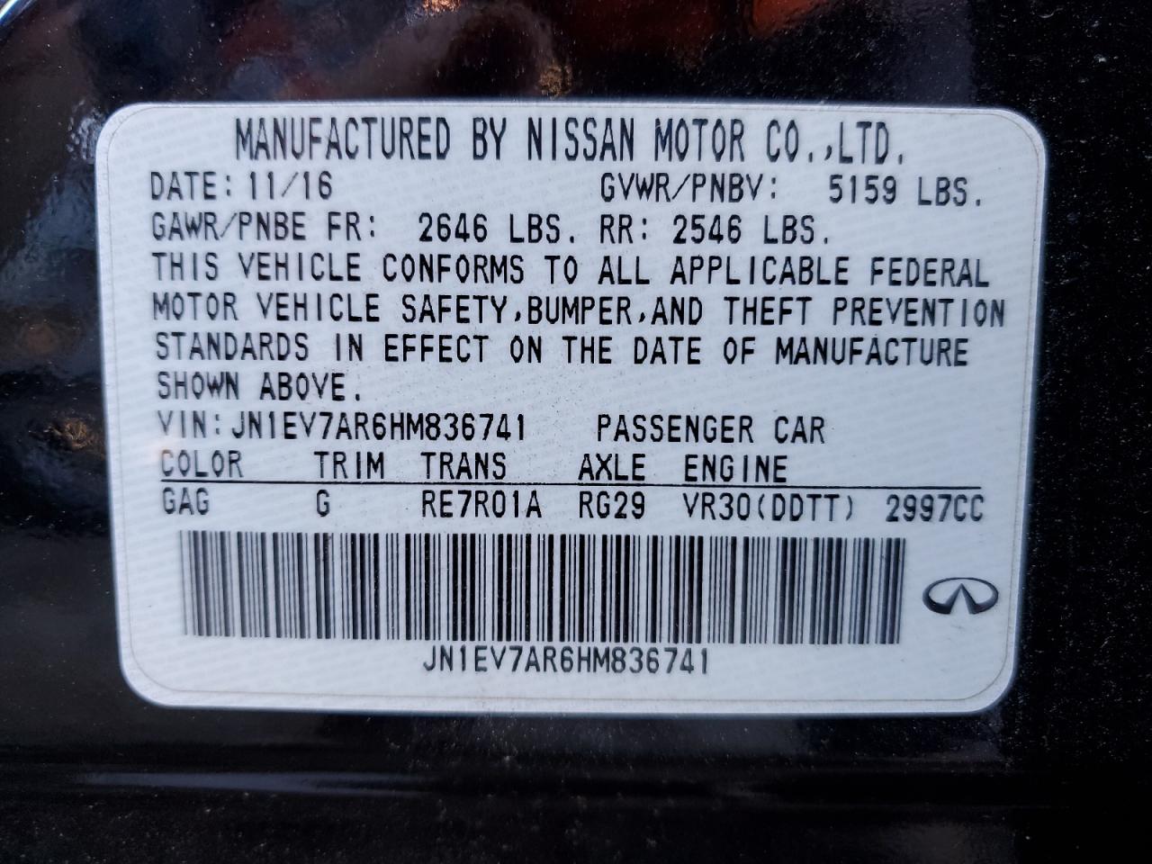 2017 Infiniti Q50 Premium VIN: JN1EV7AR6HM836741 Lot: 86123935