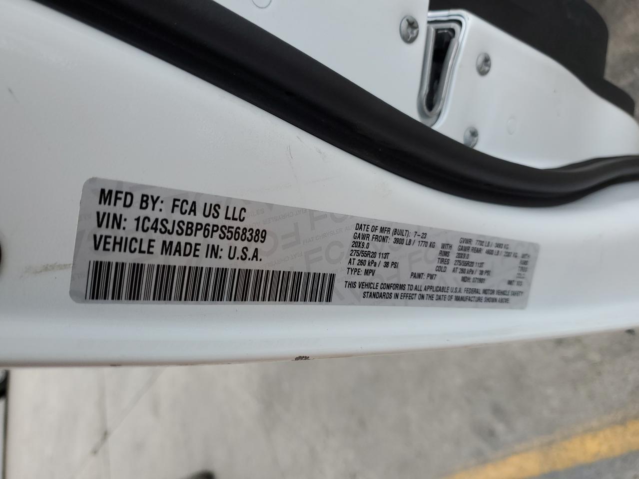 2023 Jeep Wagoneer L Series Ii VIN: 1C4SJSBP6PS568389 Lot: 85727745