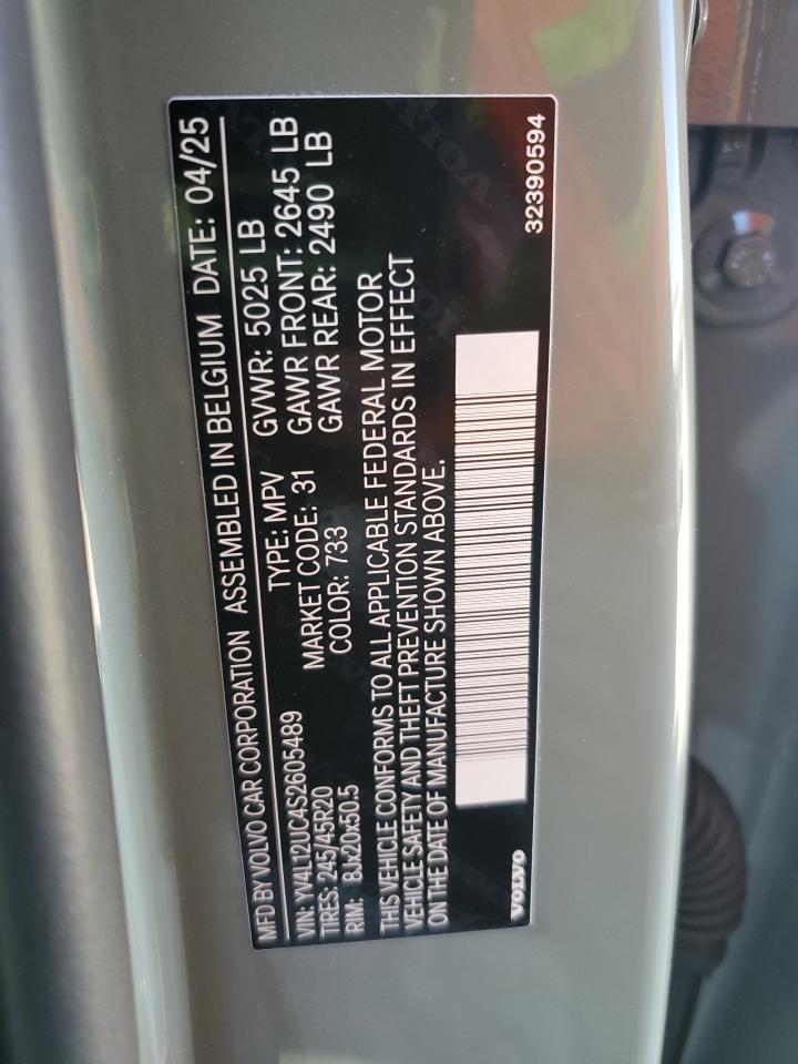 2025 Volvo Xc40 Plus VIN: YV4L12UC4S2605489 Lot: 82665585