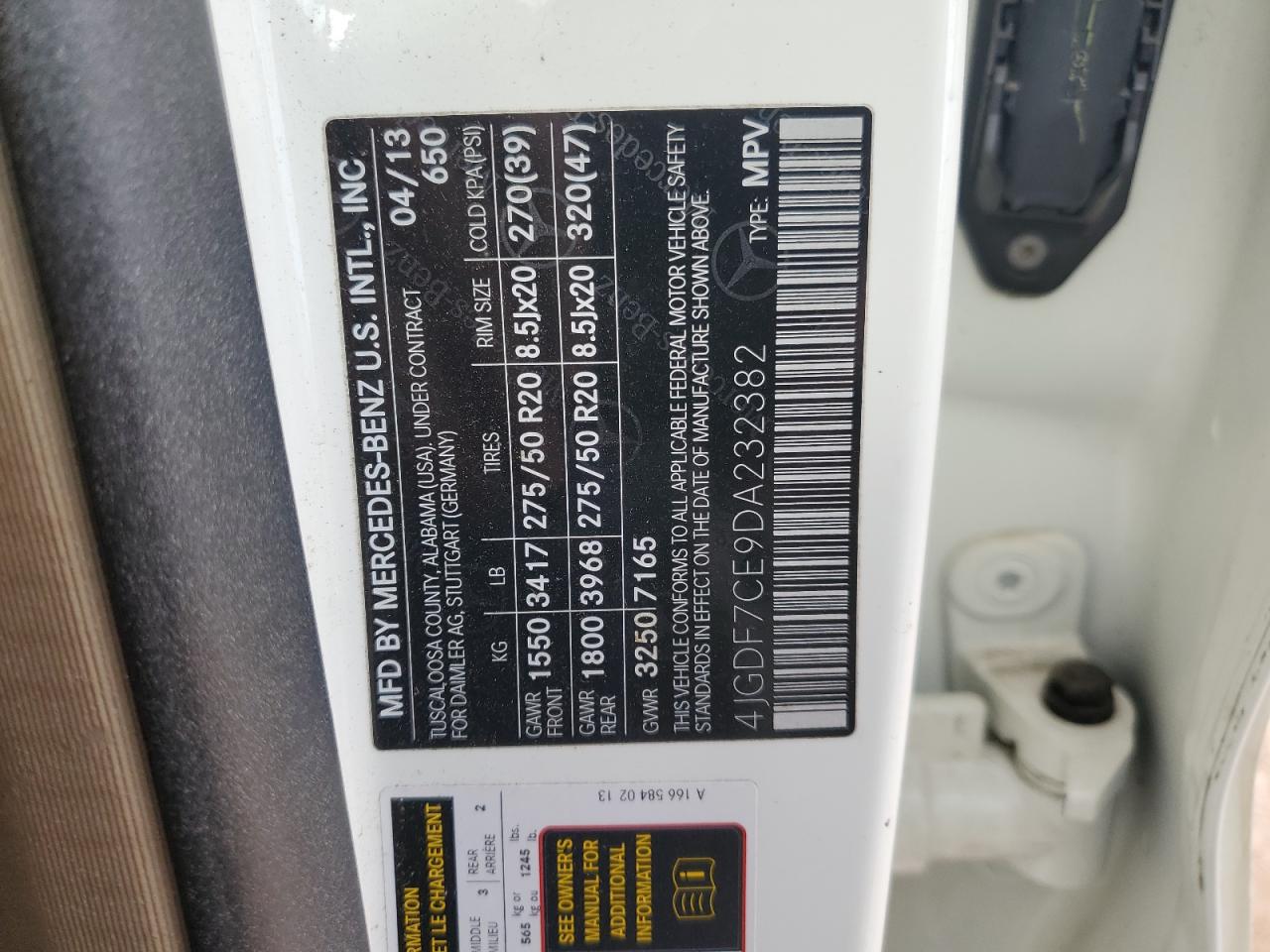 2013 Mercedes-Benz Gl 450 4Matic VIN: 4JGDF7CE9DA232382 Lot: 82411965