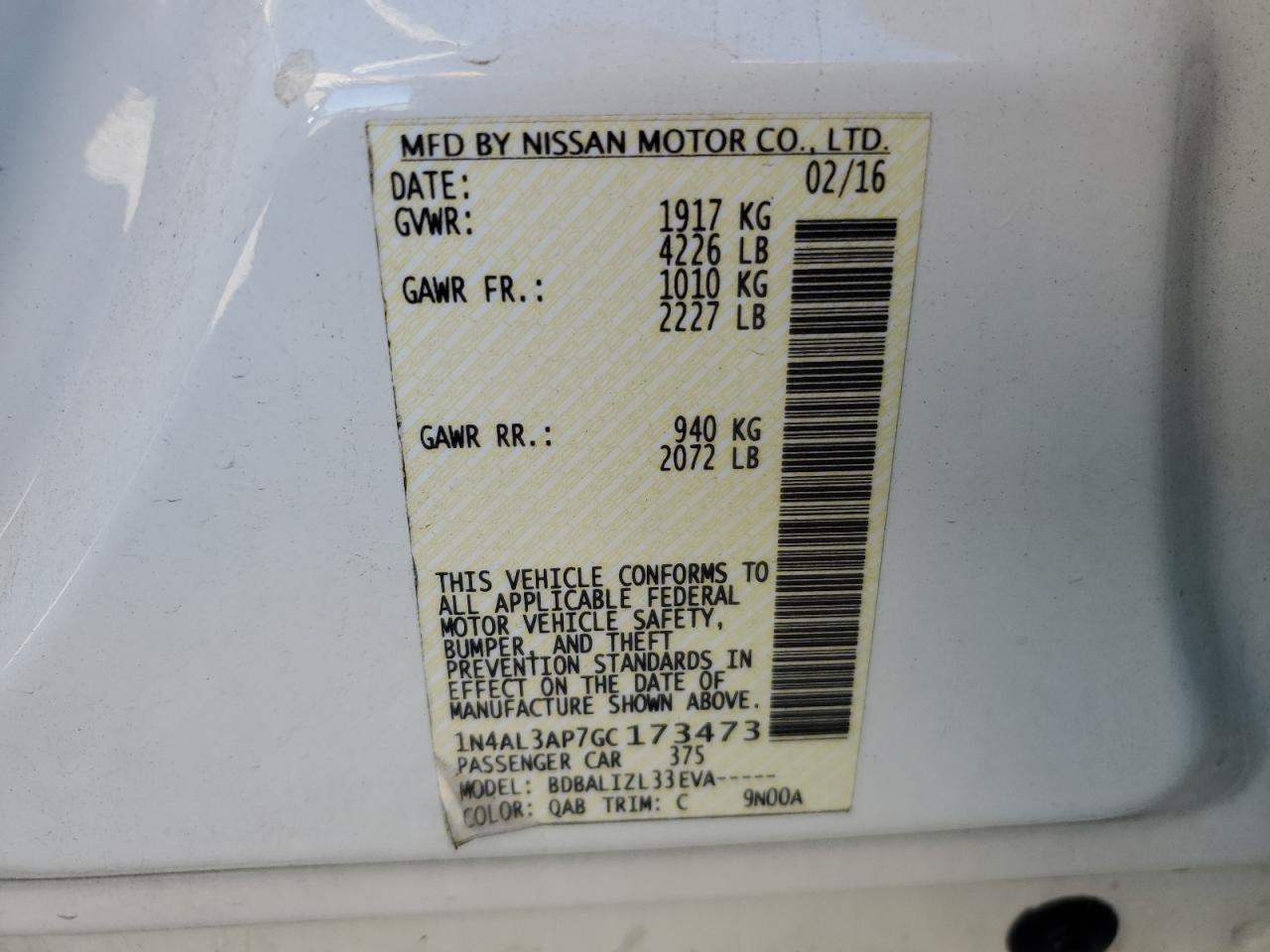 2016 Nissan Altima 2.5 VIN: 1N4AL3AP7GC173473 Lot: 85103635