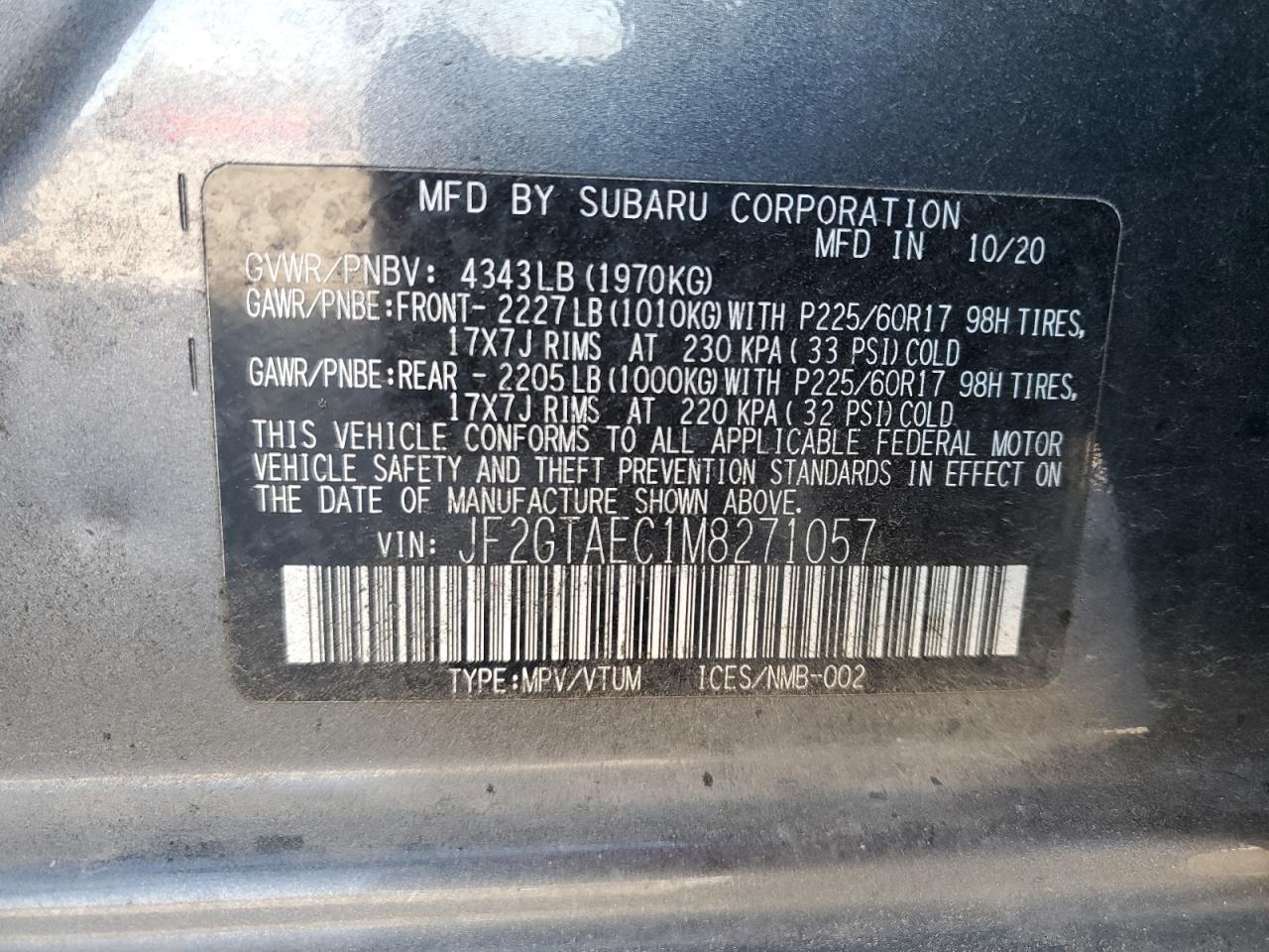 2021 Subaru Crosstrek Premium VIN: JF2GTAEC1M8271057 Lot: 85903895