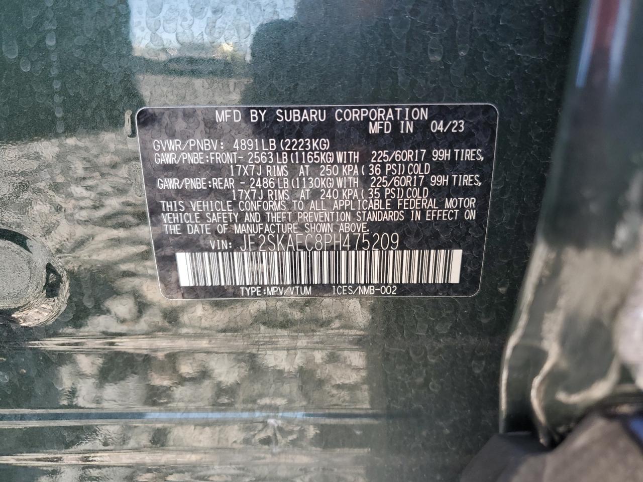 2023 Subaru Forester Premium VIN: JF2SKAEC8PH475209 Lot: 85577725