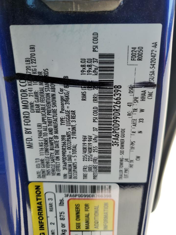 2013 Ford Fusion Titanium VIN: 3FA6P0D99DR266398 Lot: 87271115