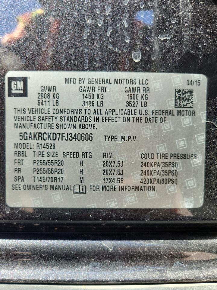 2015 Buick Enclave VIN: 5GAKRCKD7FJ340606 Lot: 86488615