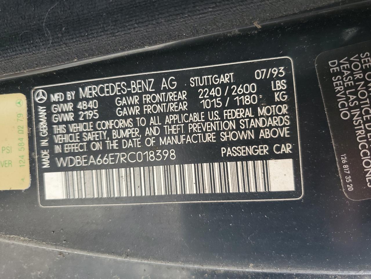 1994 Mercedes-Benz E 320 VIN: WDBEA66E7RC018398 Lot: 85865535