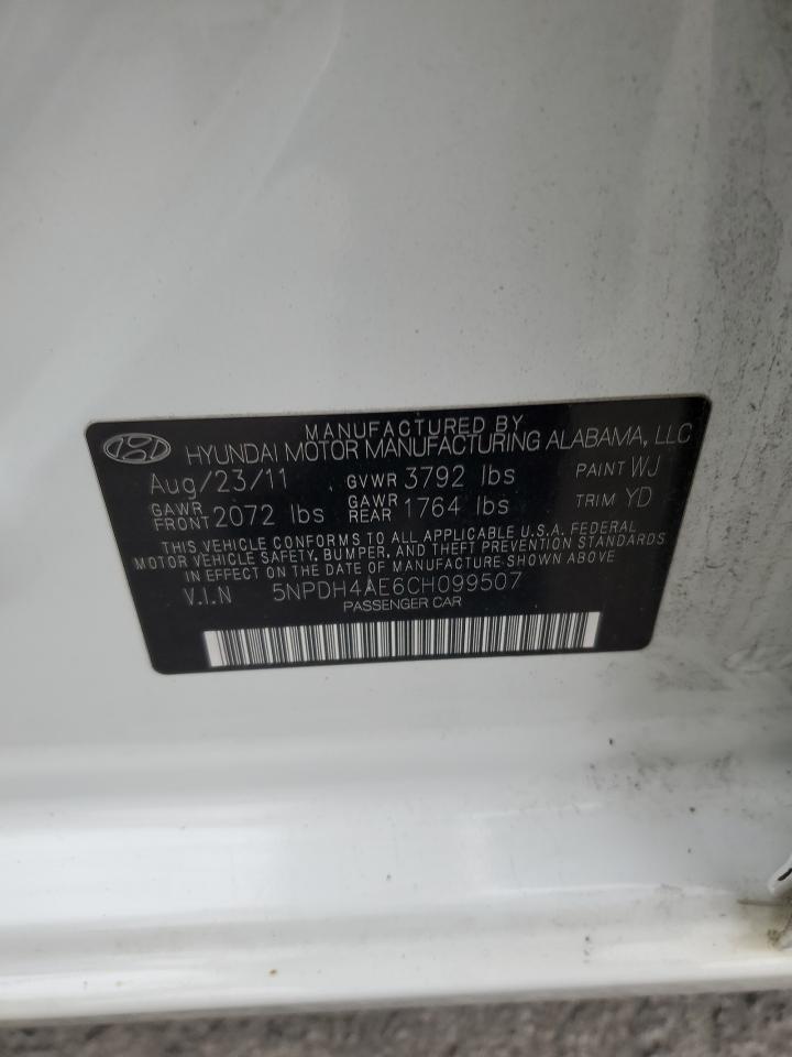 2012 Hyundai Elantra Gls VIN: 5NPDH4AE6CH099507 Lot: 87474095