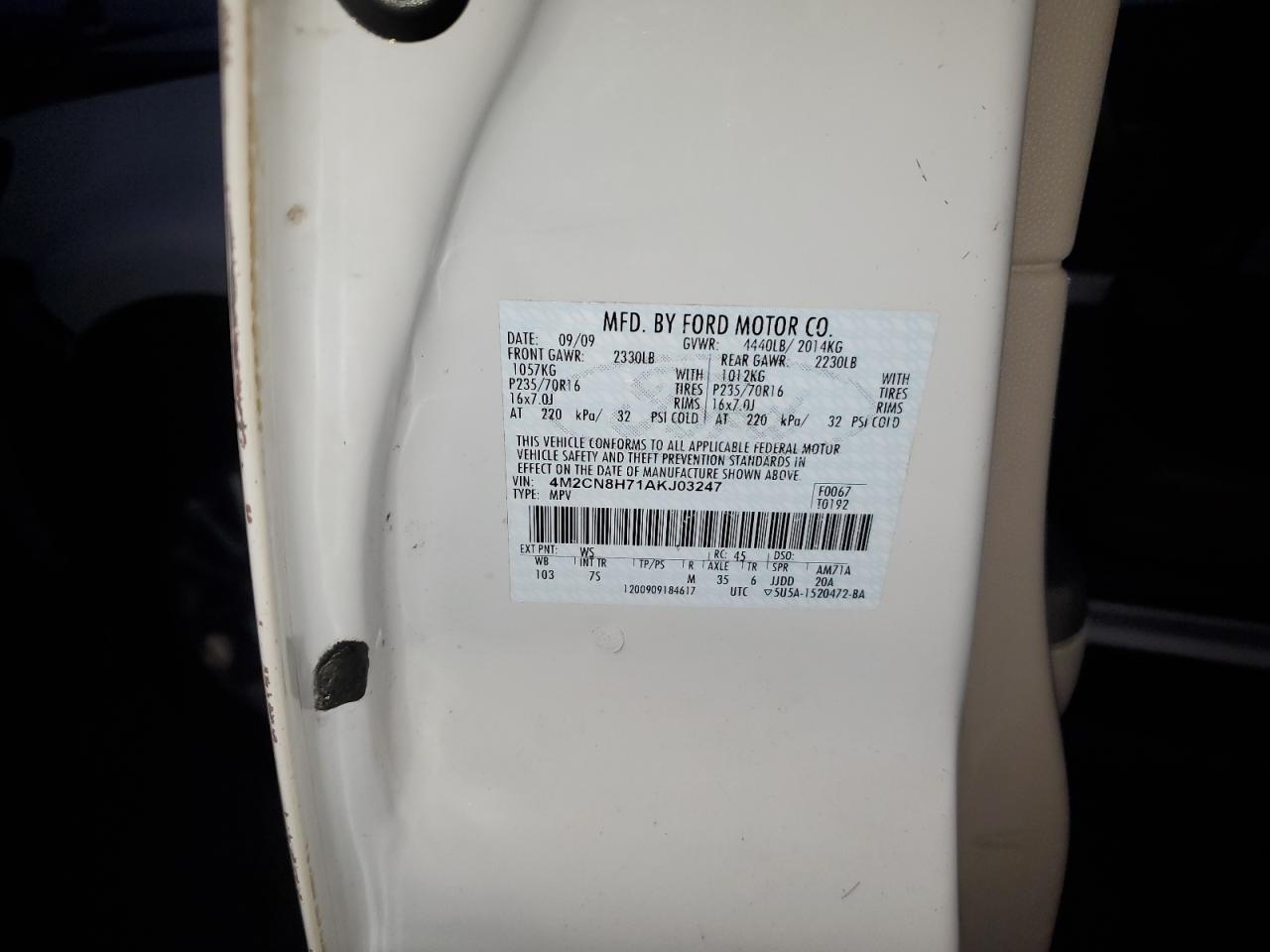 2010 Mercury Mariner Premier VIN: 4M2CN8H71AKJ03247 Lot: 85116955