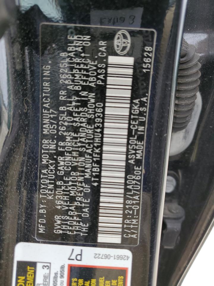 2017 Toyota Camry Le VIN: 4T1BF1FK1HU439360 Lot: 81907665