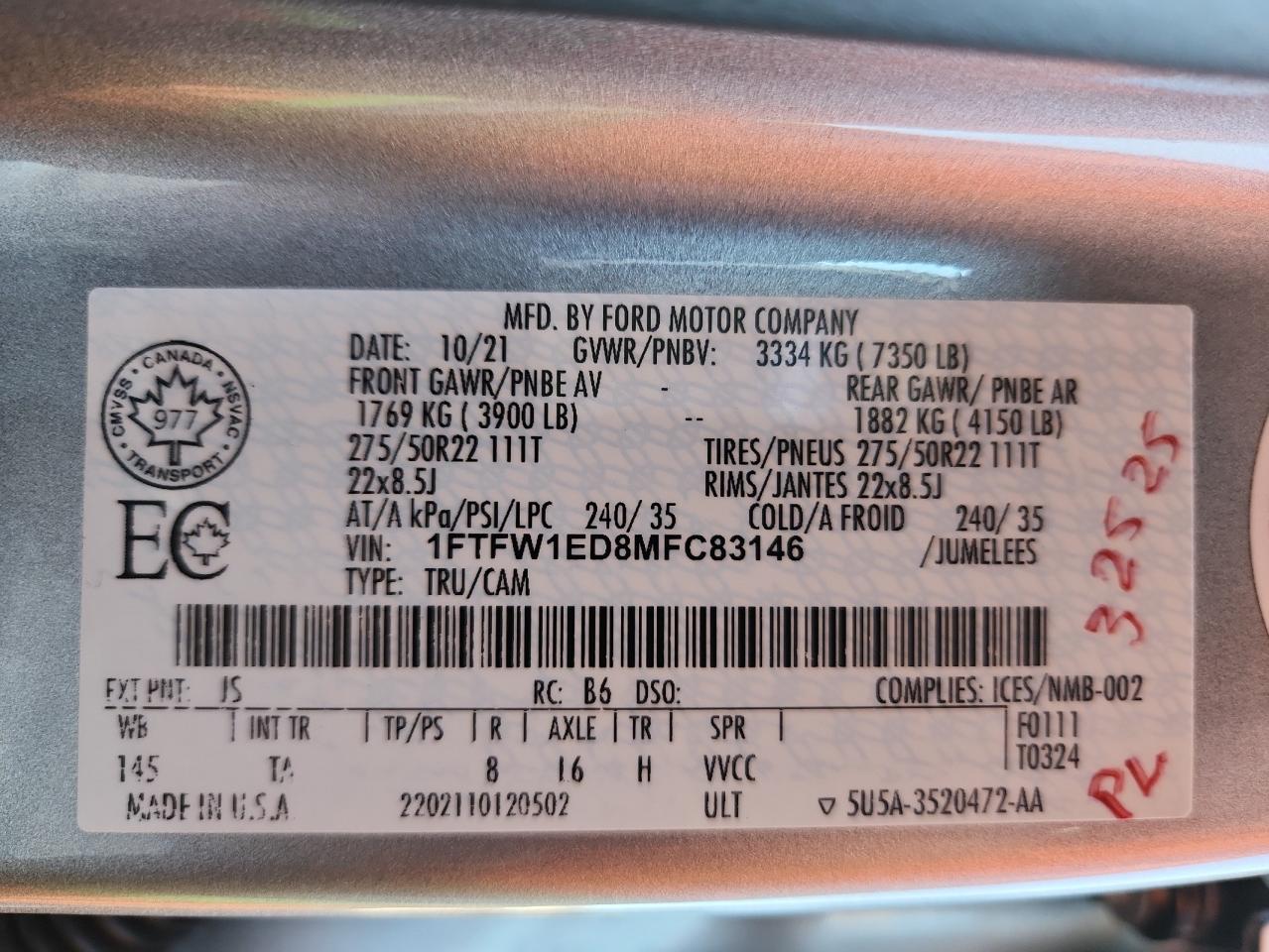 2021 Ford F150 Supercrew VIN: 1FTFW1ED8MFC83146 Lot: 87483175