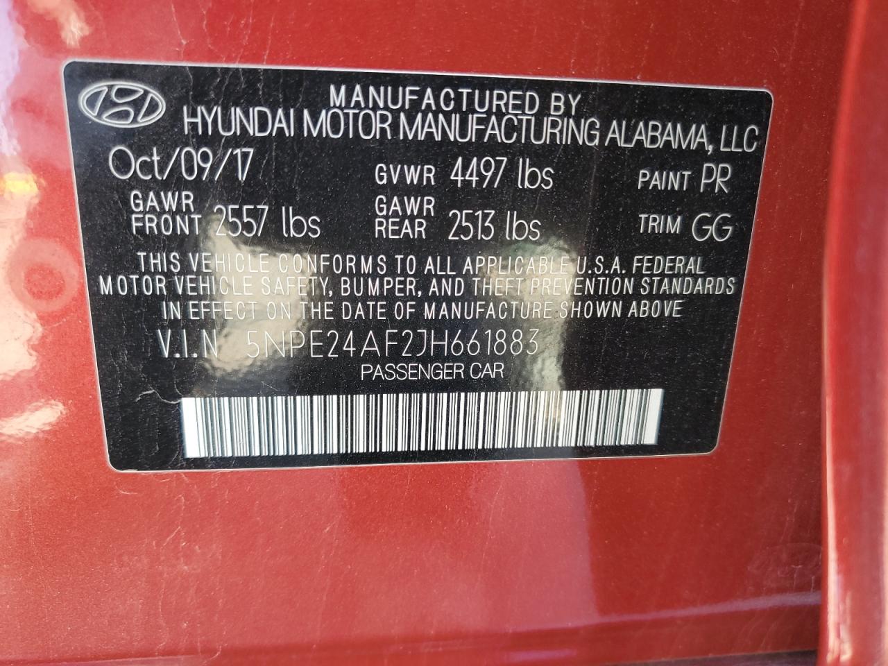 2018 Hyundai Sonata Se VIN: 5NPE24AF2JH661883 Lot: 84182975