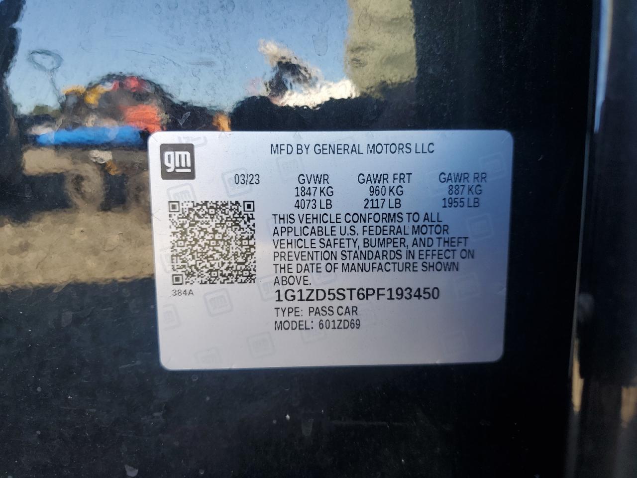 2023 Chevrolet Malibu Lt VIN: 1G1ZD5ST6PF193450 Lot: 85482525