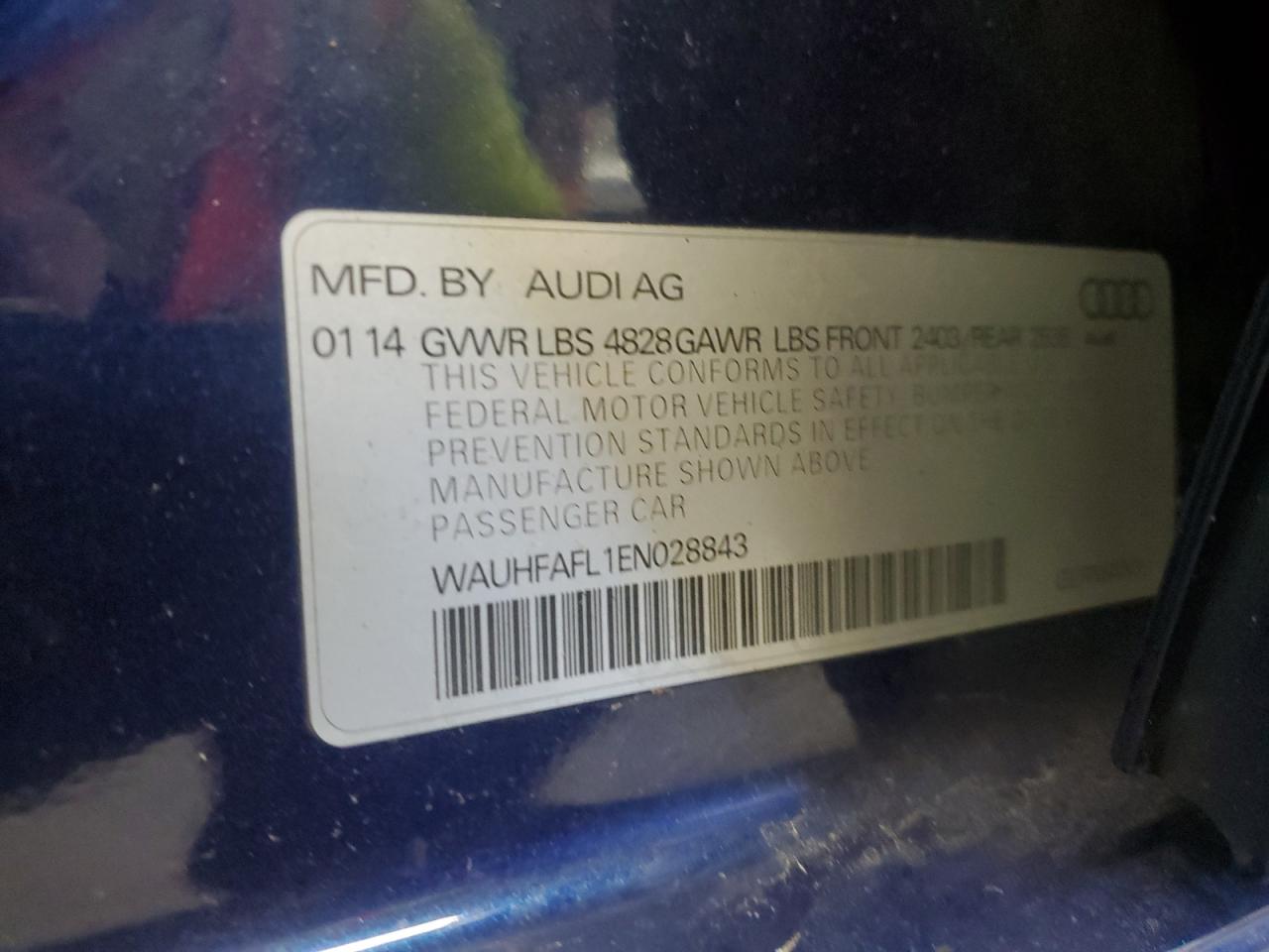 2014 Audi A4 Premium Plus VIN: WAUHFAFL1EN028843 Lot: 89841915