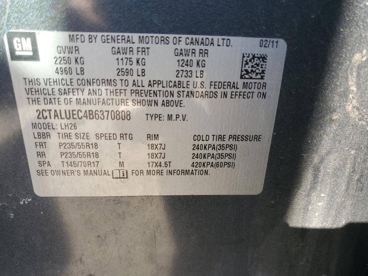 2011 GMC Terrain Slt VIN: 2CTALUEC4B6370808 Lot: 85759865