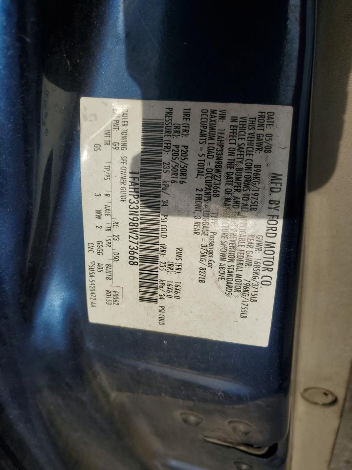 2008 Ford Focus Se VIN: 1FAHP33N98W273668 Lot: 86309085