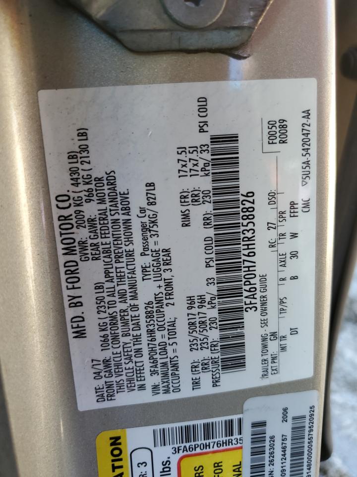 2017 Ford Fusion Se VIN: 3FA6P0H76HR358826 Lot: 86533745