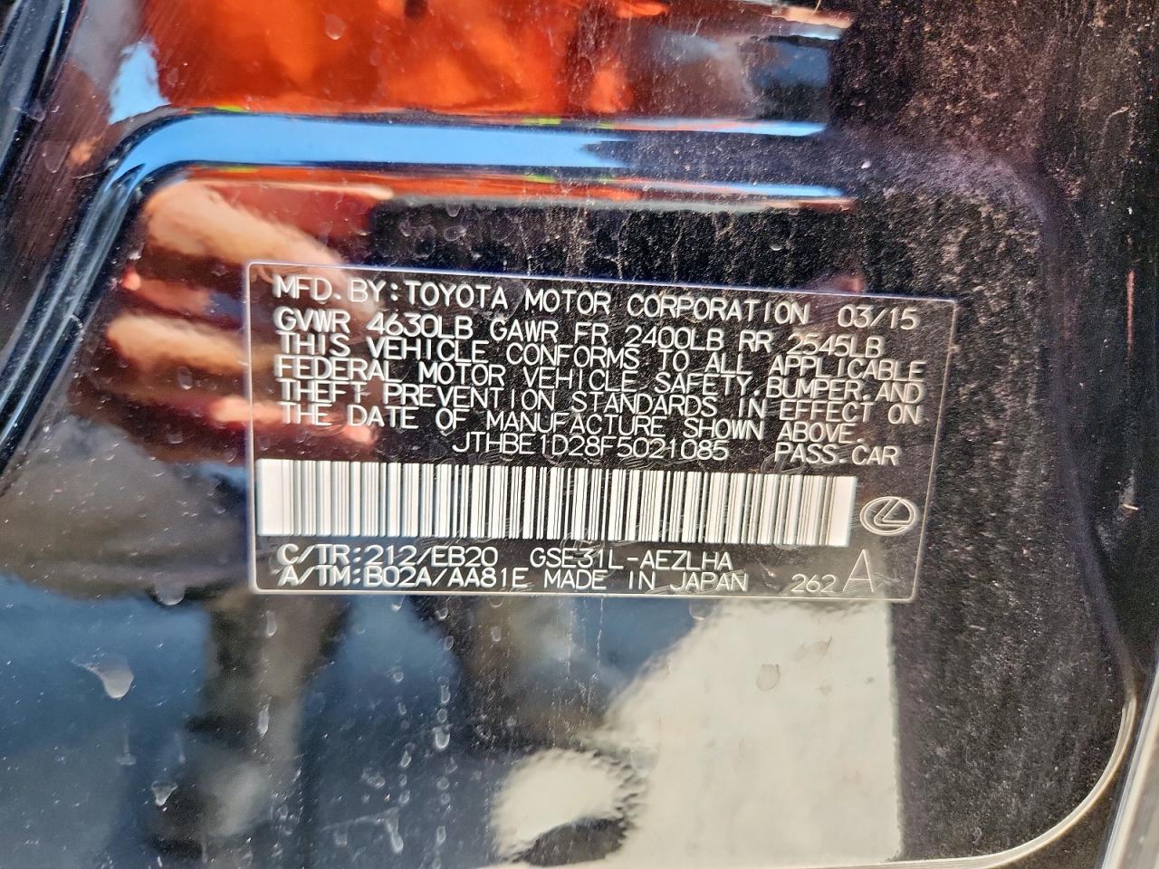 2015 Lexus Is 350 VIN: JTHBE1D28F5021085 Lot: 85268835