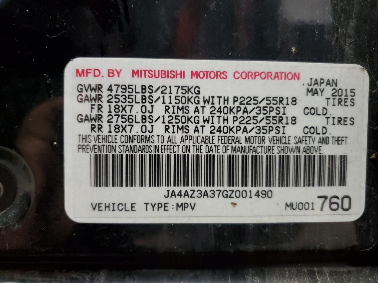 2016 Mitsubishi Outlander Se VIN: JA4AZ3A37GZ001490 Lot: 86479965