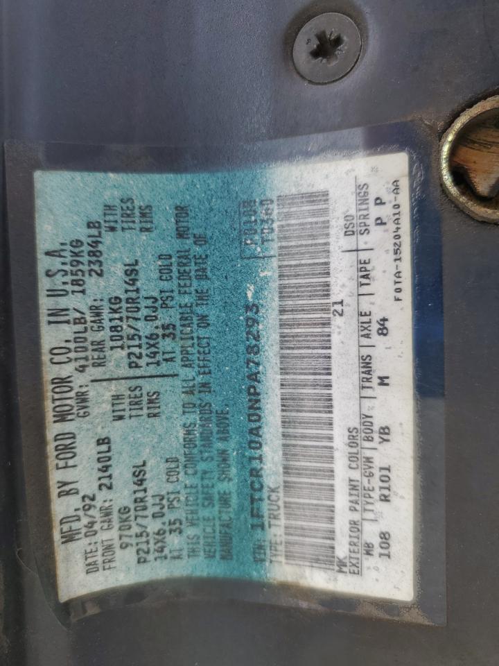 1992 Ford Ranger VIN: 1FTCR10A0NPA78293 Lot: 82276315