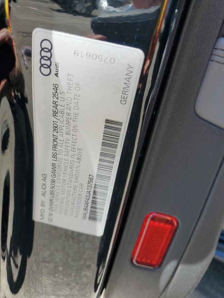 2018 Audi S4 Premium Plus VIN: WAUB4AF43JA137567 Lot: 82318385