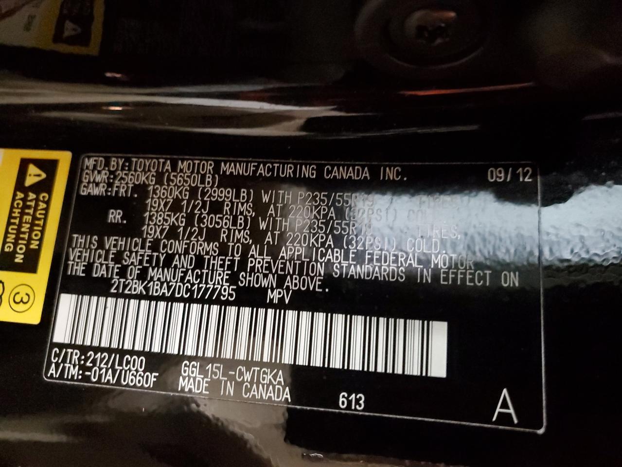 2013 Lexus Rx 350 Base VIN: 2T2BK1BA7DC177795 Lot: 86291225