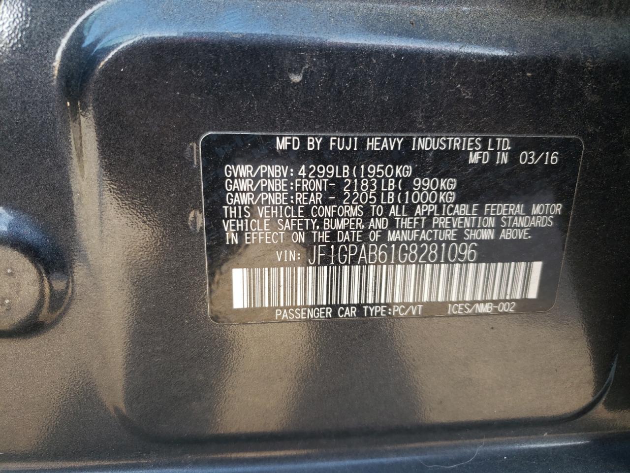 2016 Subaru Impreza Premium VIN: JF1GPAB61G8281096 Lot: 82176225