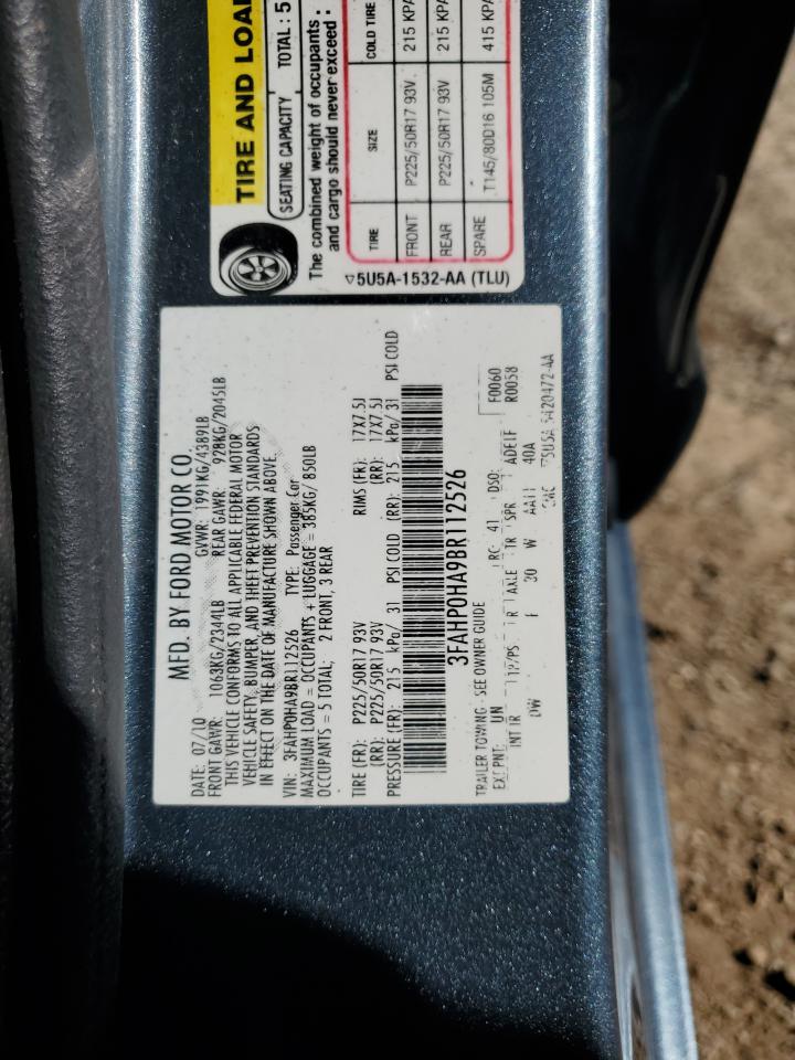 2011 Ford Fusion Se VIN: 3FAHP0HA9BR112526 Lot: 85314405