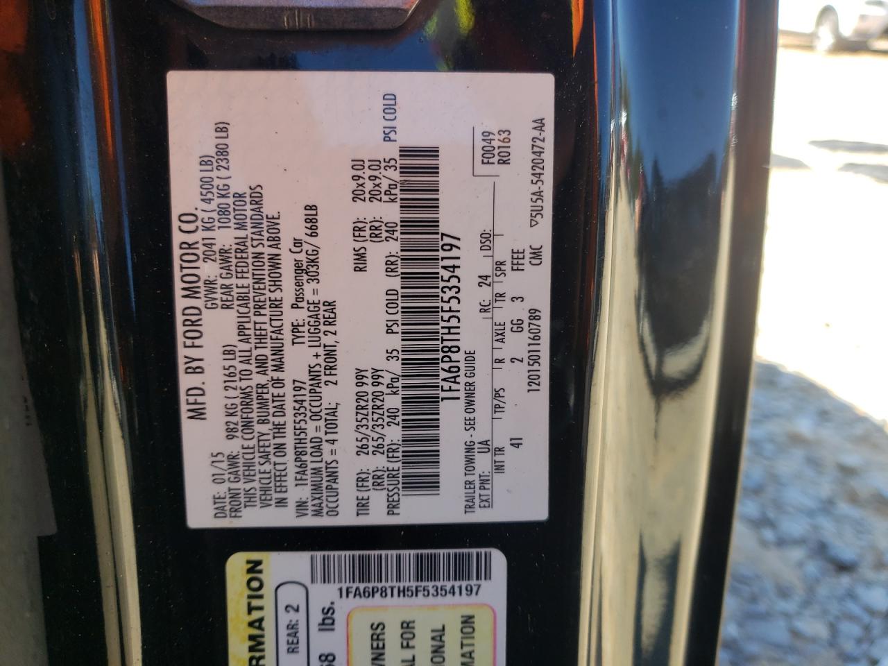 2015 Ford Mustang VIN: 1FA6P8TH5F5354197 Lot: 86885605