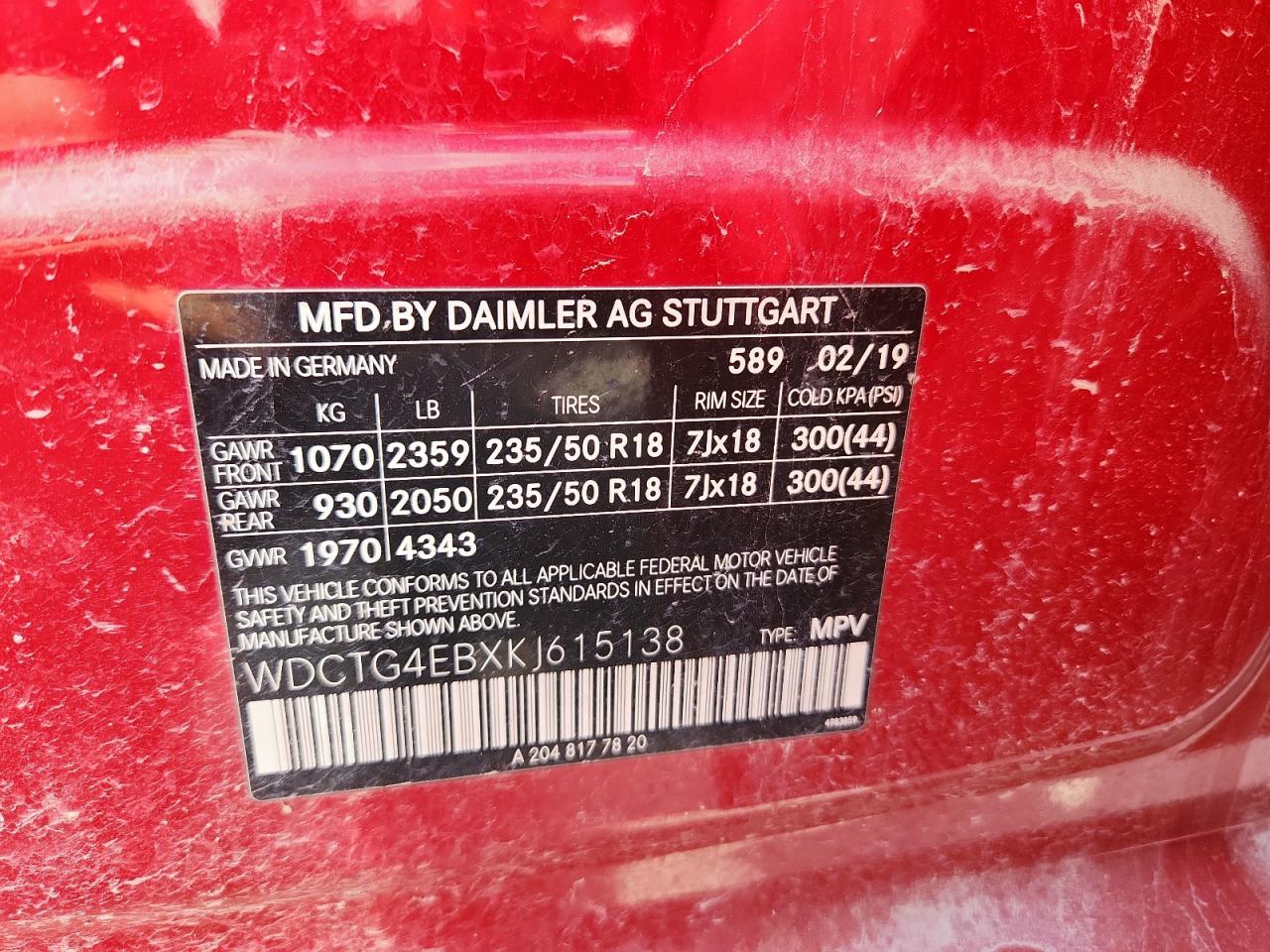 2019 Mercedes-Benz Gla 250 VIN: WDCTG4EBXKJ615138 Lot: 84481645