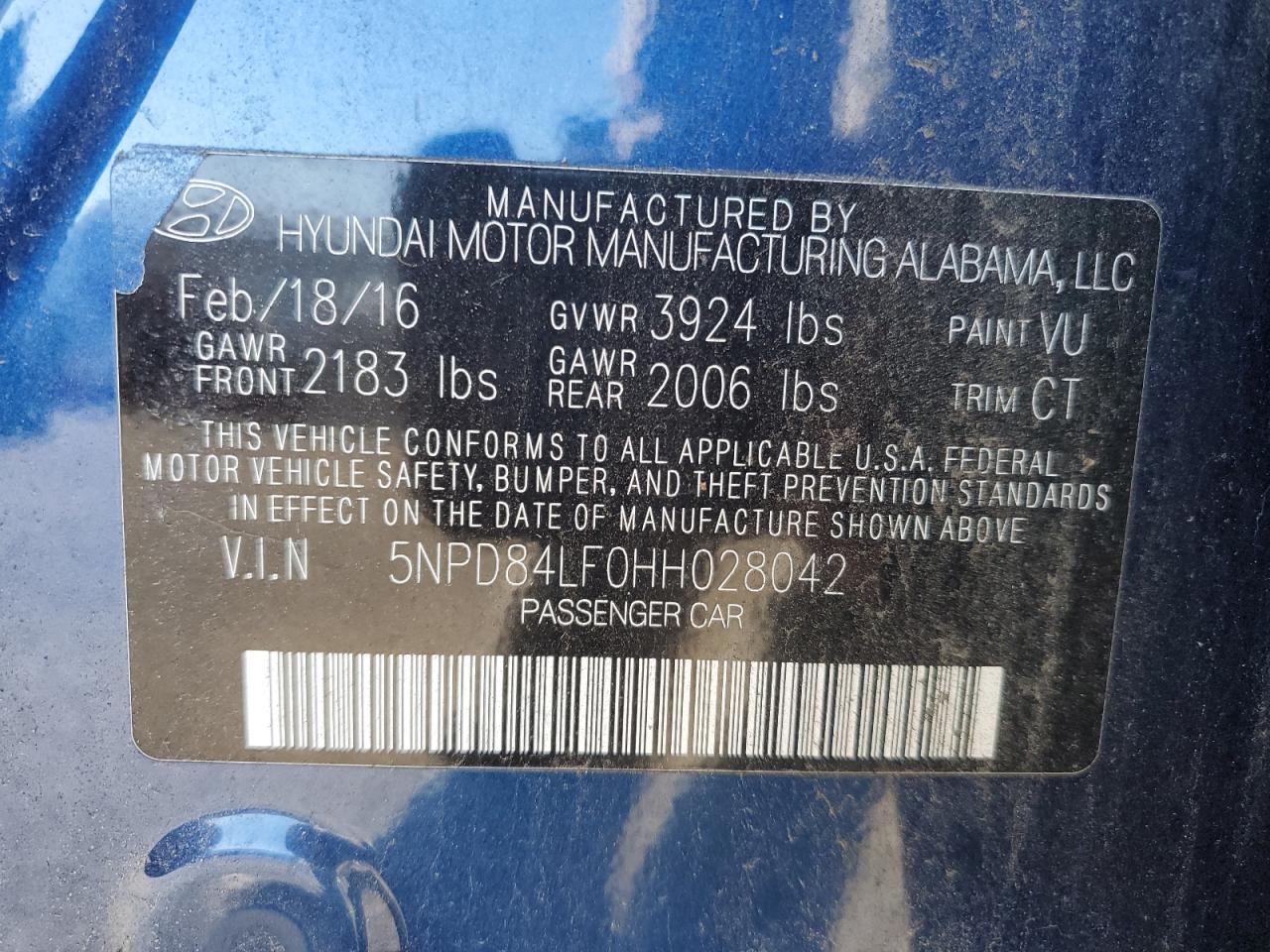 2017 Hyundai Elantra Se VIN: 5NPD84LF0HH028042 Lot: 86129905