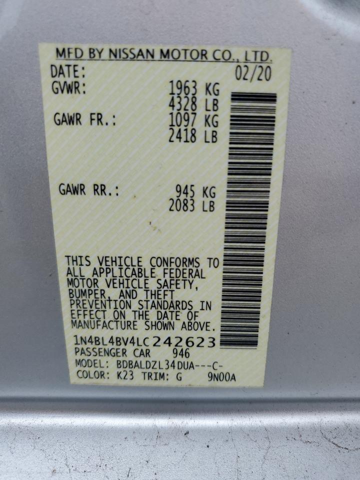 2020 Nissan Altima S VIN: 1N4BL4BV4LC242623 Lot: 82256735