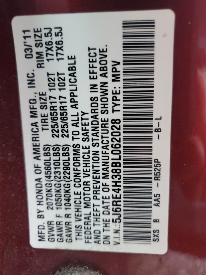 2011 Honda Cr-V Lx VIN: 5J6RE4H38BL062028 Lot: 82417185