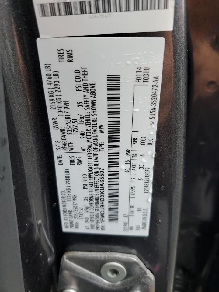 2019 Ford Escape Sel VIN: 1FMCU9HDXKUA65507 Lot: 86657105