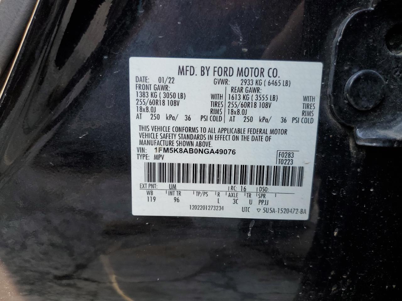 2022 Ford Explorer Police Interceptor VIN: 1FM5K8AB0NGA49076 Lot: 70101845