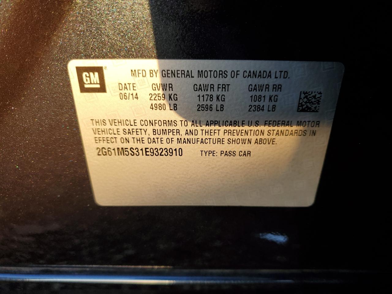 2014 Cadillac Xts Luxury Collection VIN: 2G61M5S31E9323910 Lot: 84810475