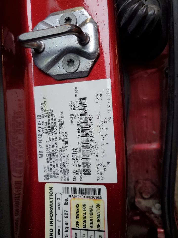 2017 Ford Fusion Se VIN: 3FA6P0HDXHR297986 Lot: 82719915