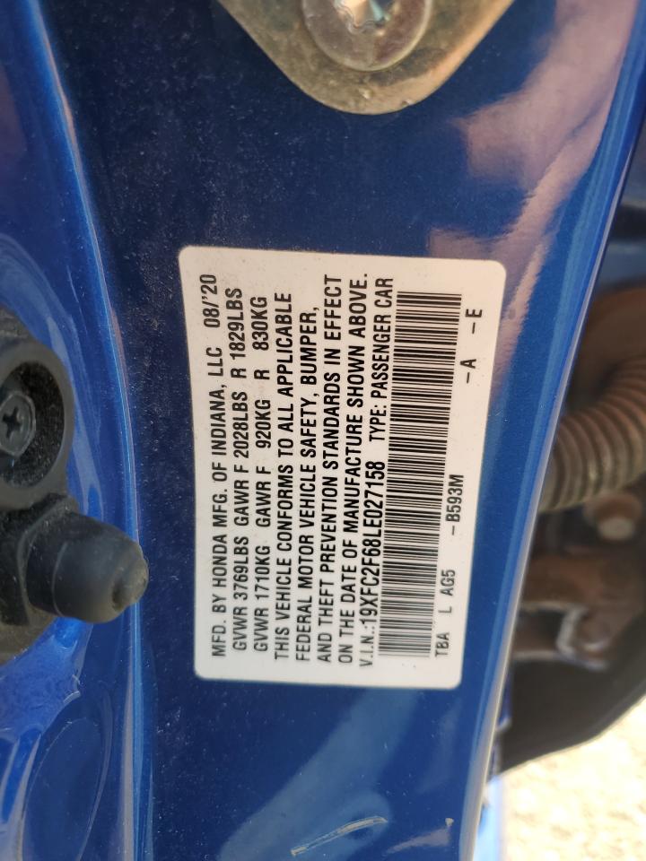 2020 Honda Civic Lx VIN: 19XFC2F68LE027158 Lot: 85078025