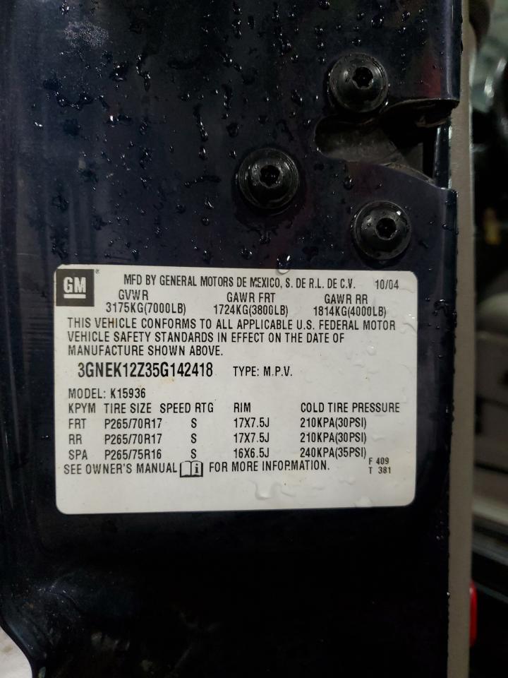 2005 Chevrolet Avalanche K1500 VIN: 3GNEK12Z35G142418 Lot: 86632935