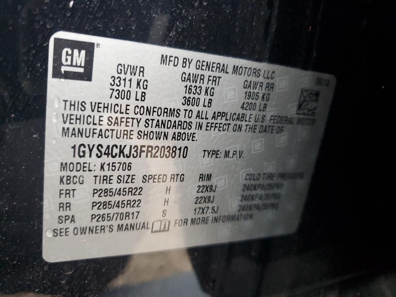 2015 Cadillac Escalade Premium VIN: 1GYS4CKJ3FR203810 Lot: 90446275