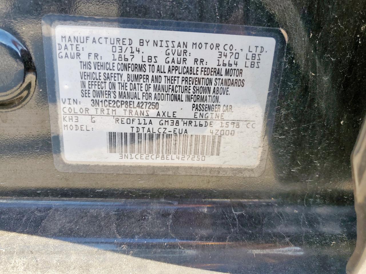 2014 Nissan Versa Note S VIN: 3N1CE2CP8EL427250 Lot: 84790885