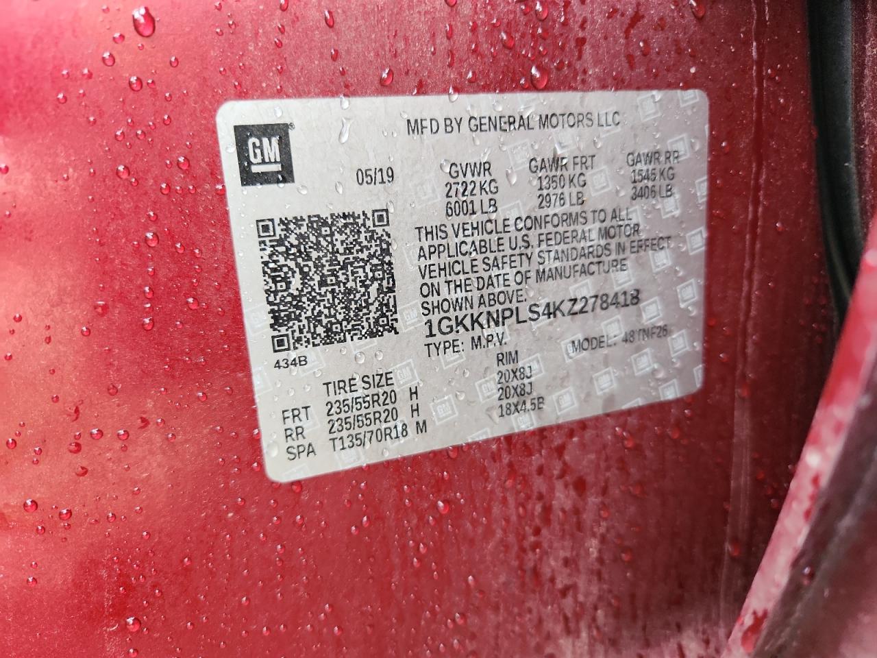 2019 GMC Acadia Denali VIN: 1GKKNPLS4KZ278418 Lot: 86254405