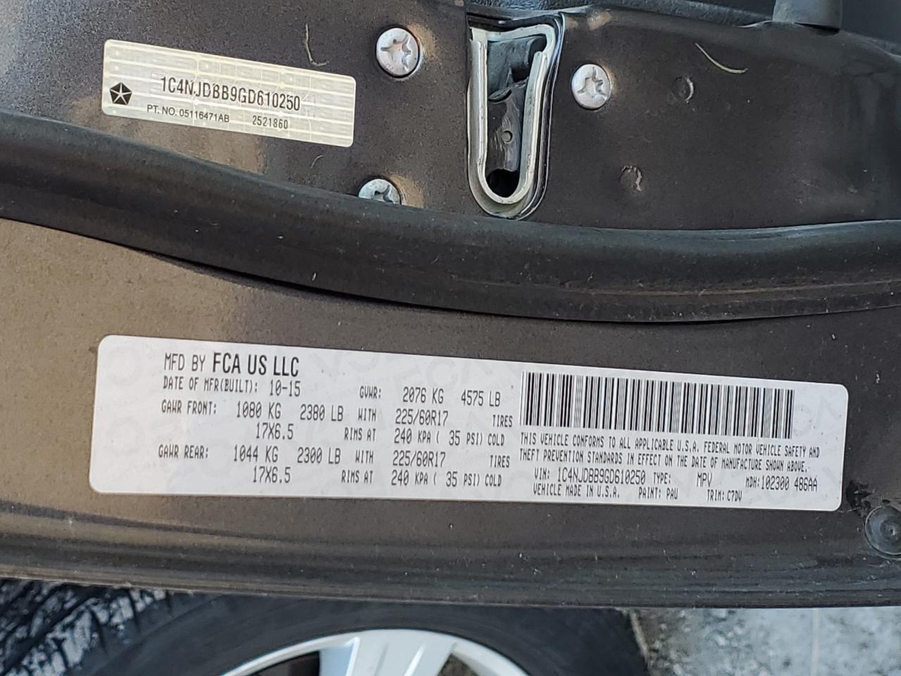 2016 Jeep Compass Sport VIN: 1C4NJDBB9GD610250 Lot: 90588745
