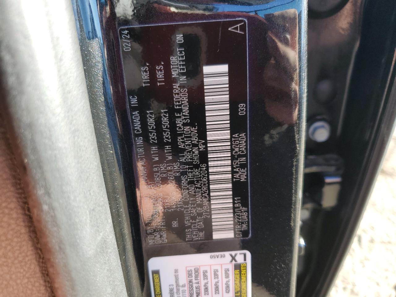 2024 Lexus Rx 350 Base VIN: 2T2BAMCA2RC062046 Lot: 89864895