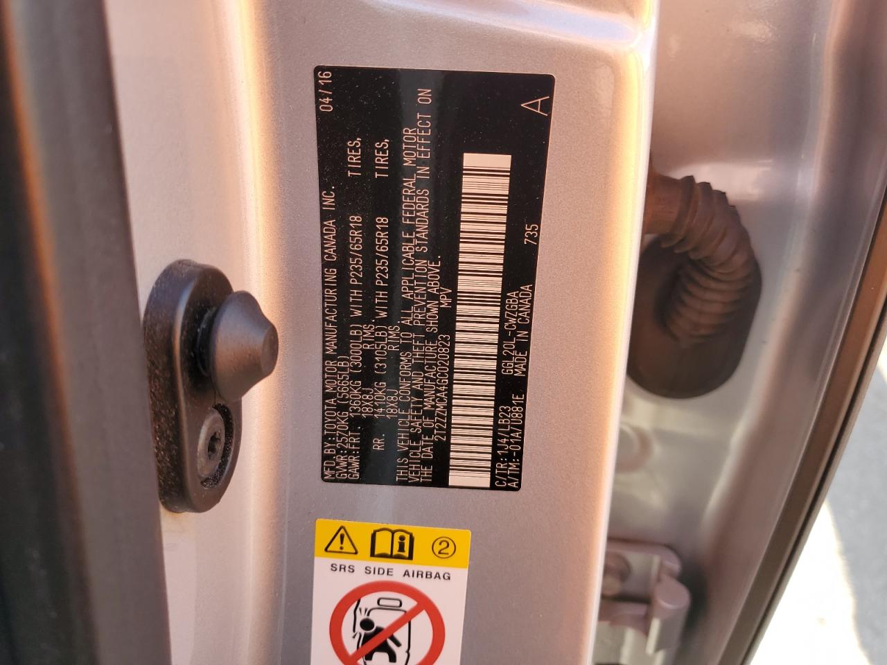 2016 Lexus Rx 350 VIN: 2T2ZZMCA4GC020823 Lot: 86638505